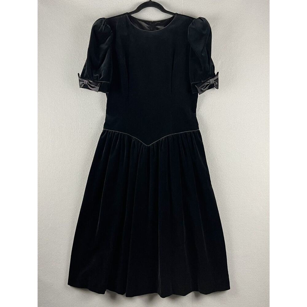 Vintage 80s Velvet Dress Womens 10 Drop Waist Whimsigoth Goth‎ Pleated Steampunk